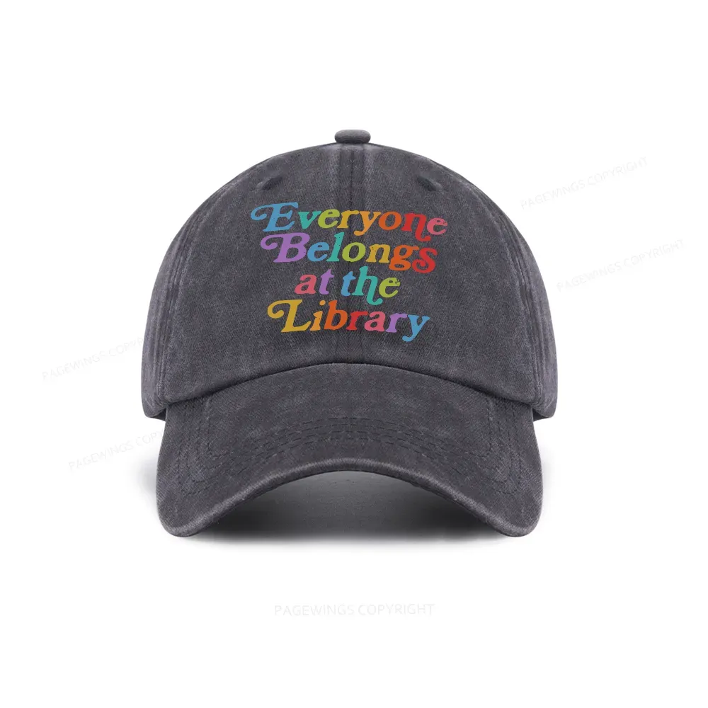 Pagewings Everyone belongs at the library Washed Cap