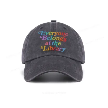 Pagewings Everyone belongs at the library Washed Cap