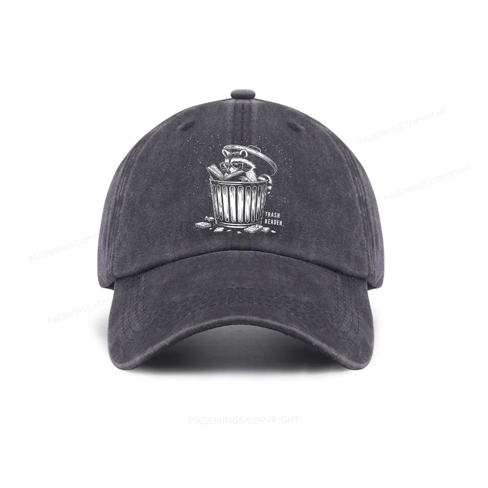 Pagewings Trash Reader Raccoon - Book Quote Washed Cap