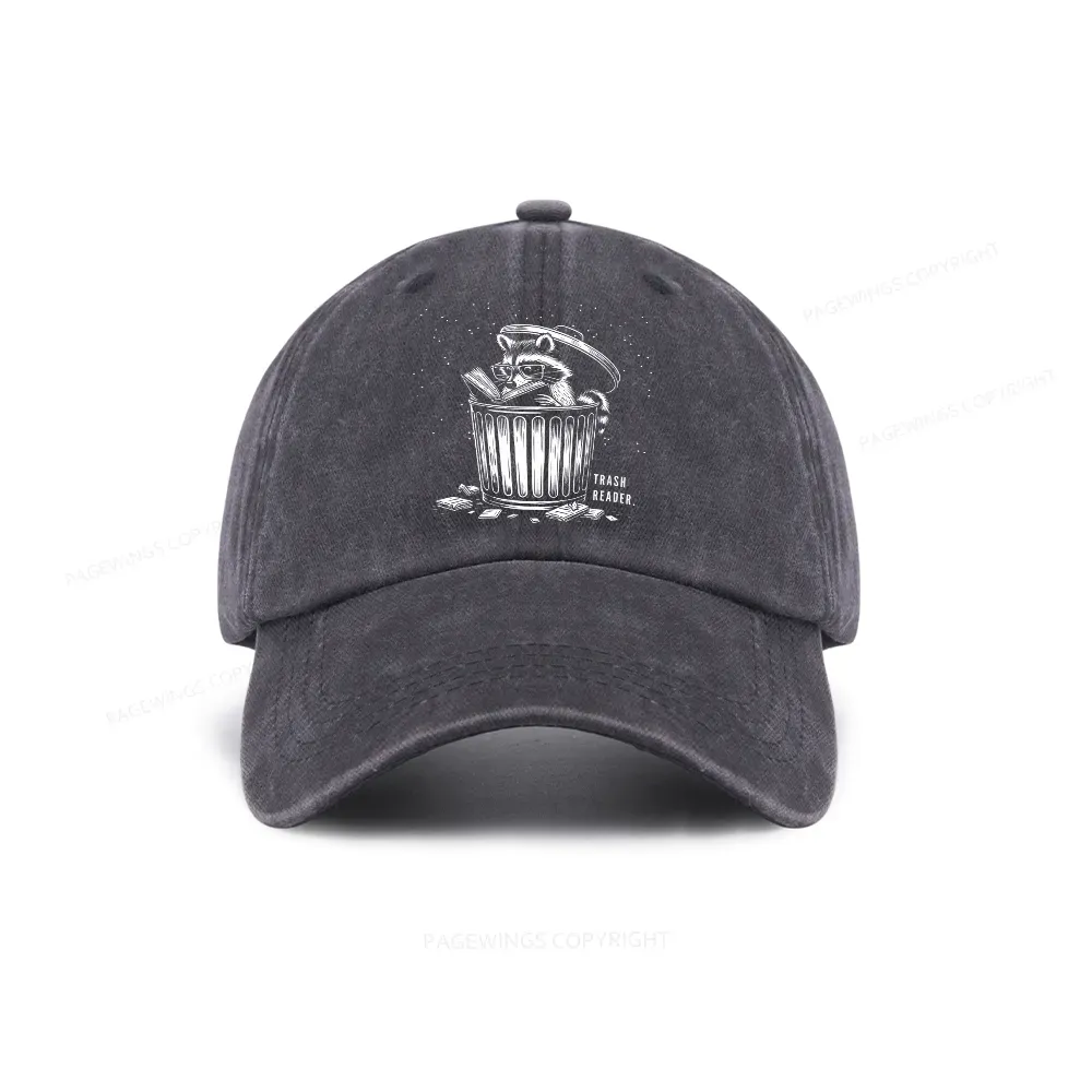 Pagewings Trash Reader Raccoon - Book Quote Washed Cap