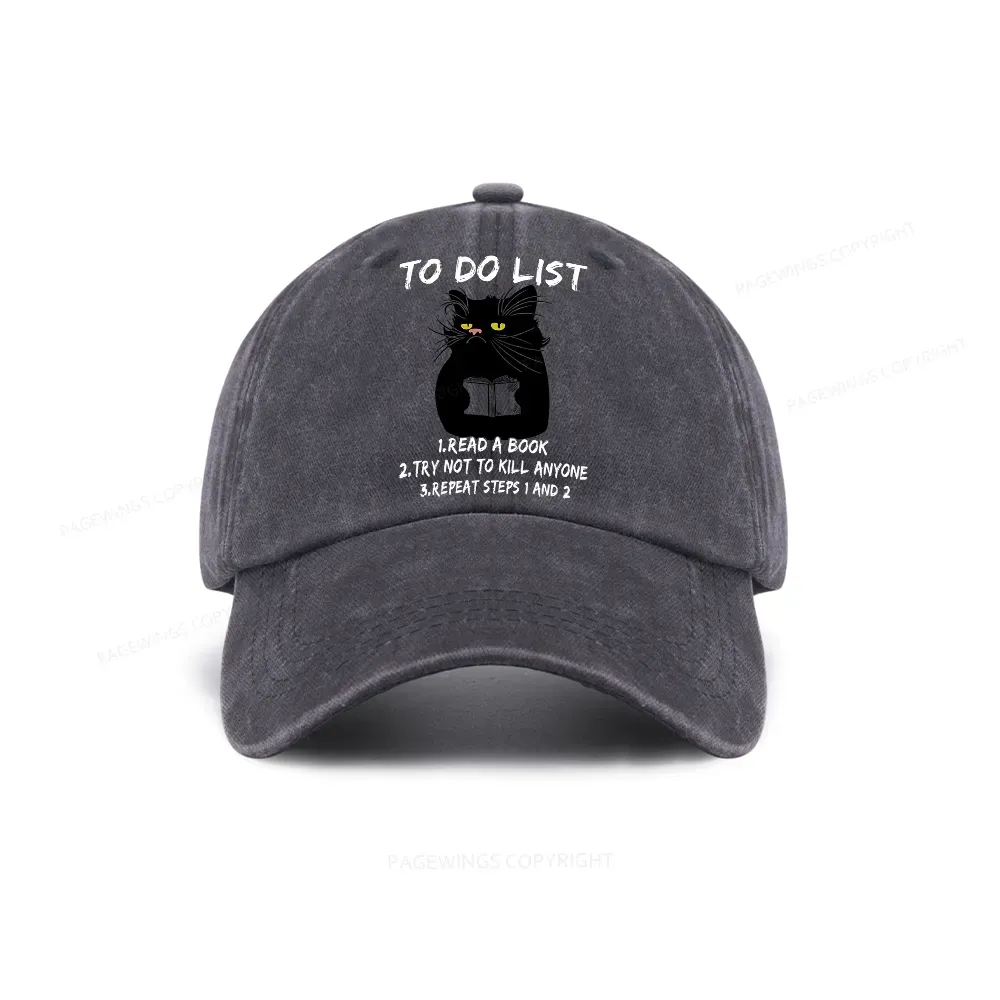 Pagewings Black Cat To Do List Washed Cap