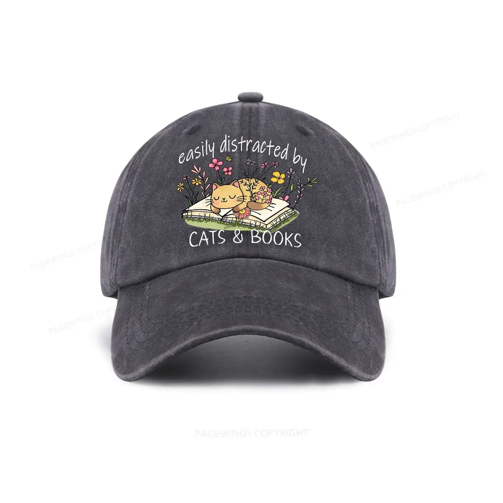 Pagewings Easily Distracted By Cats And Books Washed Cap