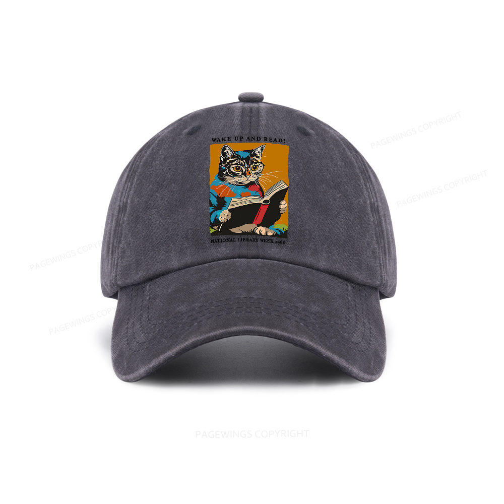 Pagewings Cat Reading Poster Washed Cap