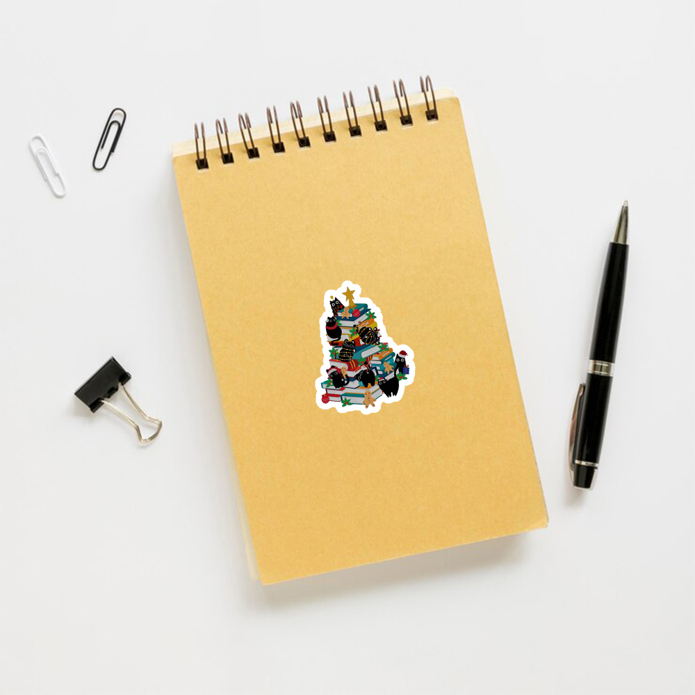 Pagewings Cute Cats Books Christmas Tree Sticker