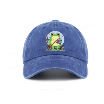 Pagewings Frog Reading Book Washed Cap