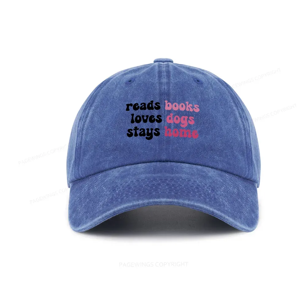 Pagewing Read Books & Love Dogs & Stay Home Washed Cap