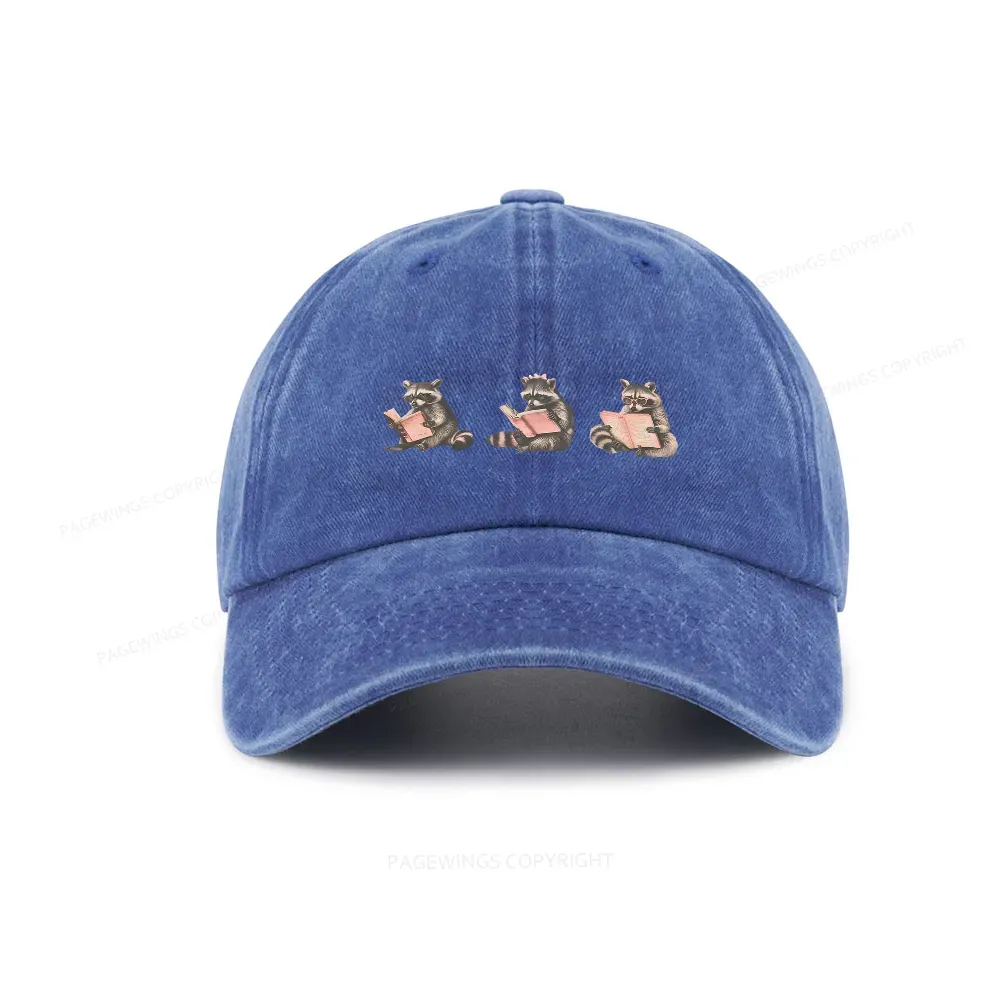 Pagewings Funny Raccoon Bookish Gift Washed Cap