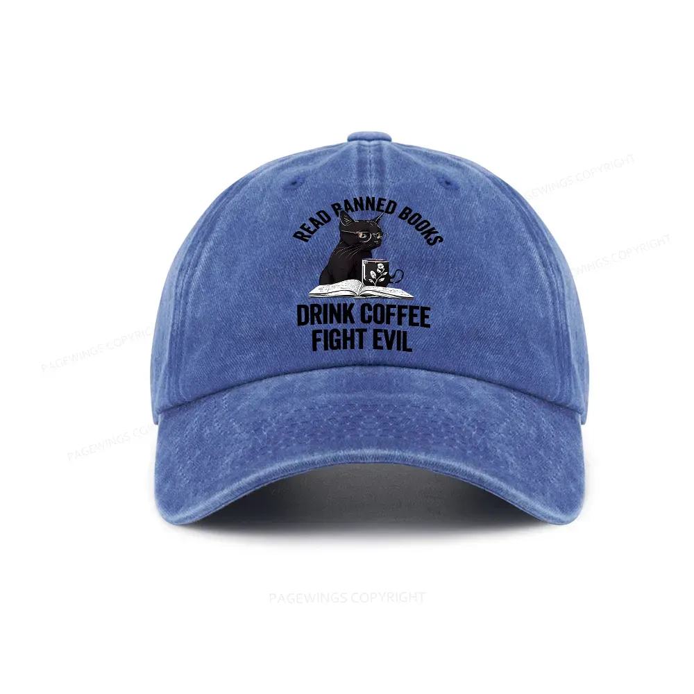 Pagewings Read Books Drink Coffee Fight Evil Washed Cap