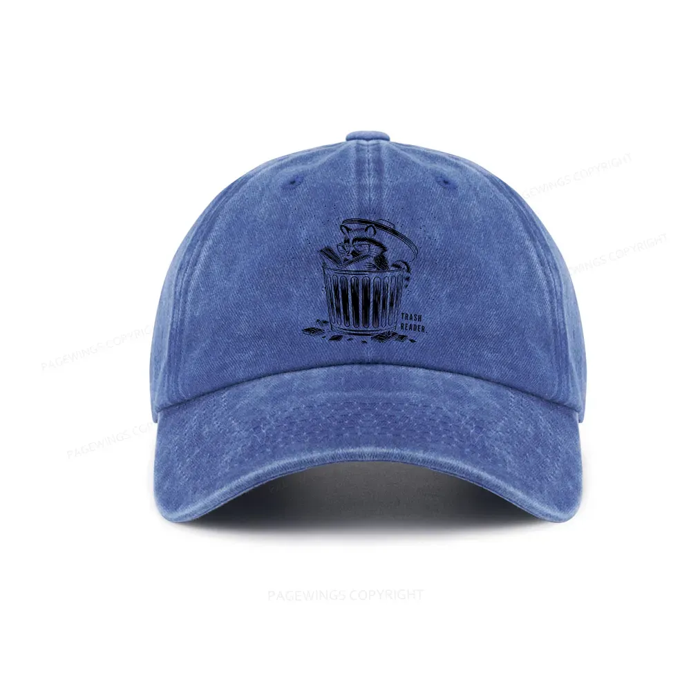 Pagewings Trash Reader Raccoon - Book Quote Washed Cap