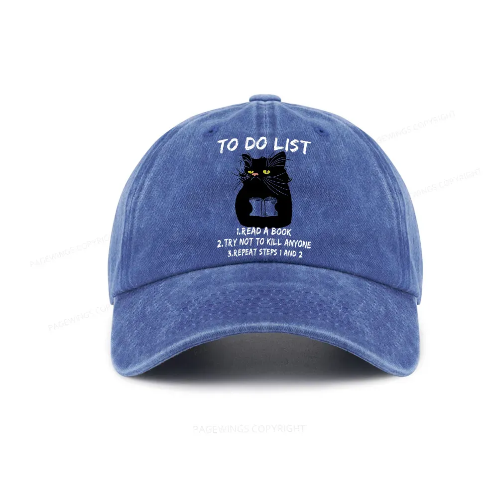 Pagewings Black Cat To Do List Washed Cap