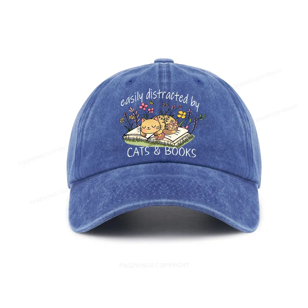 Pagewings Easily Distracted By Cats And Books Washed Cap