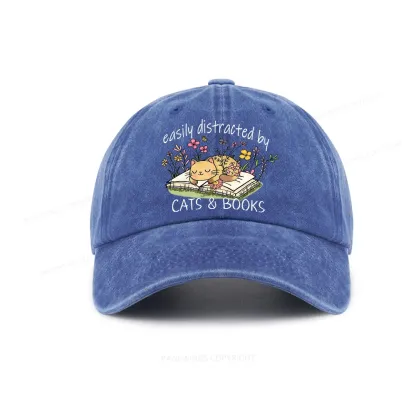 Pagewings Easily Distracted By Cats And Books Washed Cap