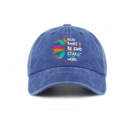Pagewings Read Books Be Kind Stay Weird on Backpack Washed Cap