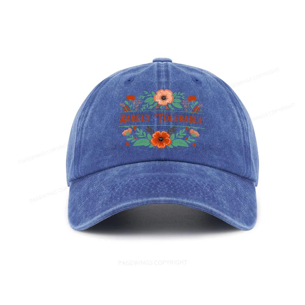 Pagewings Barely Tolerable Book Lover Bookish Washed Cap