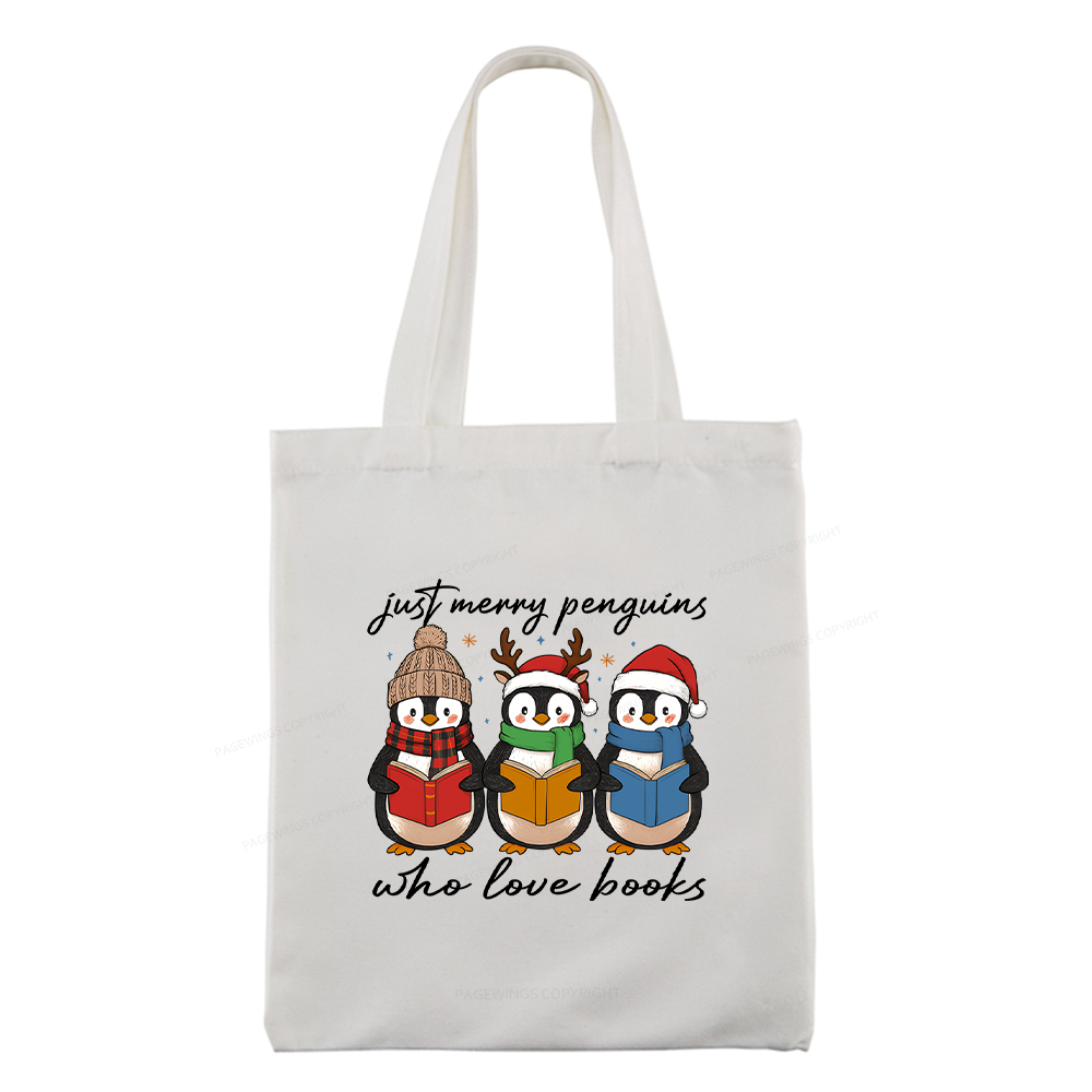 Pagewings Just Merry Penguins Who Love Books Tote Bag