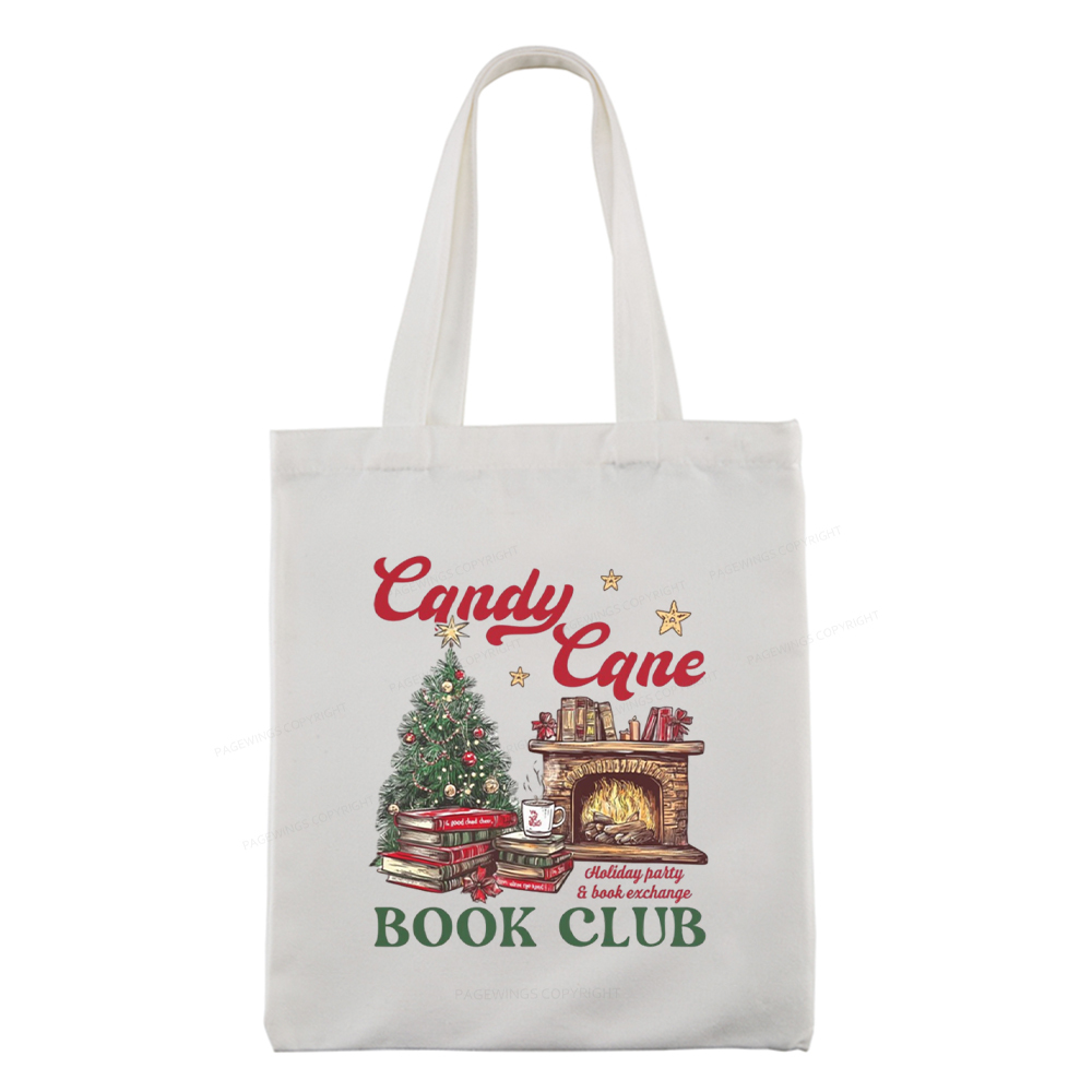 Pagewings Candy Cane Christmas Book Club Tote Bag
