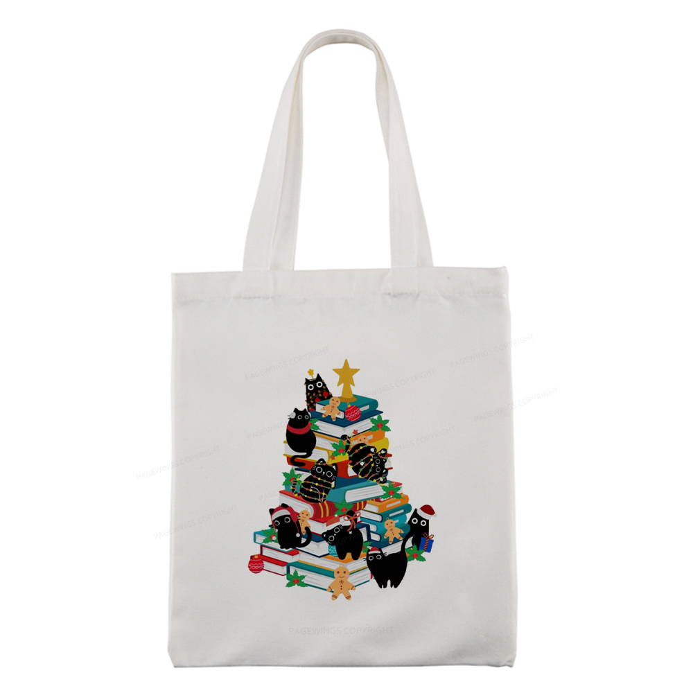 Pagewings Cute Cats Books Christmas Tree Tote Bag