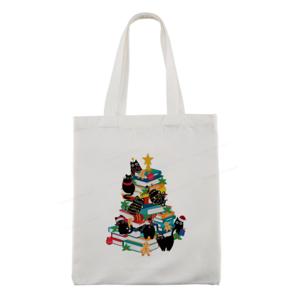 Pagewings Cute Cats Books Christmas Tree Tote Bag