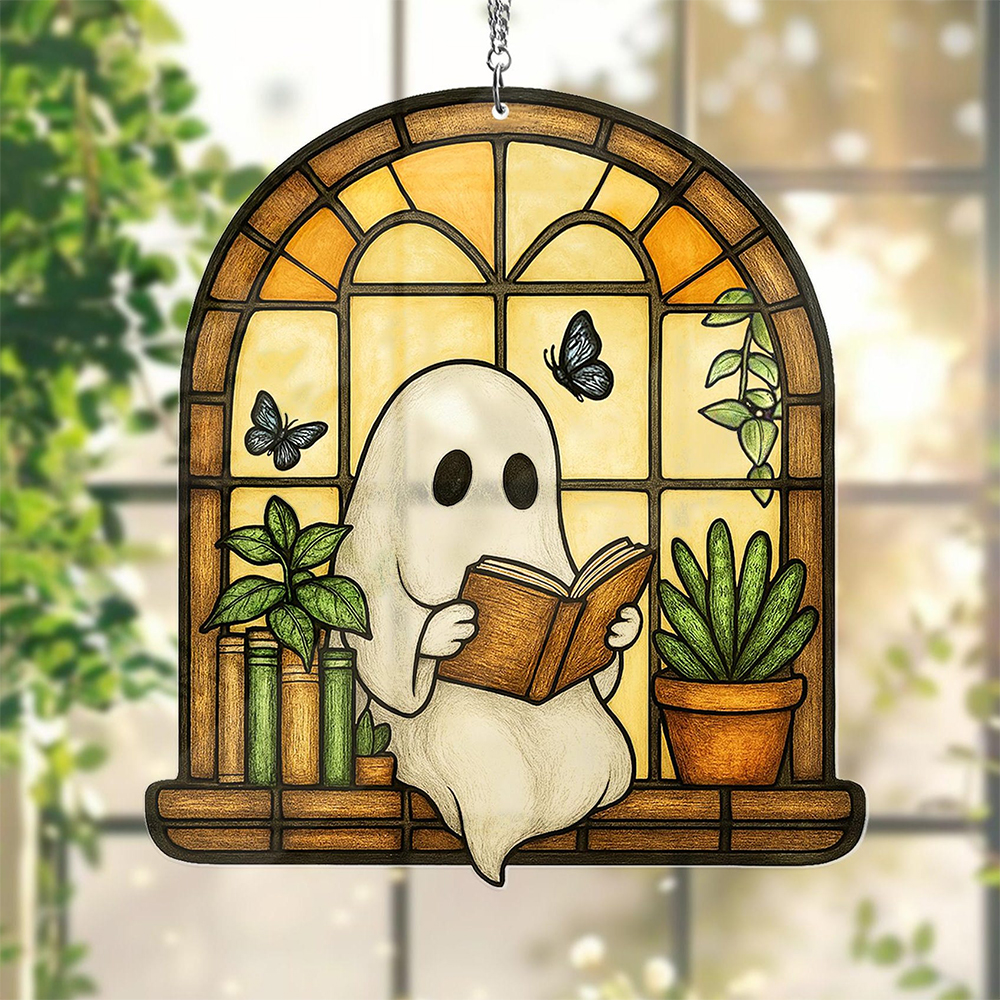 Pagewings Ghost Reading Book Suncatcher Ornament