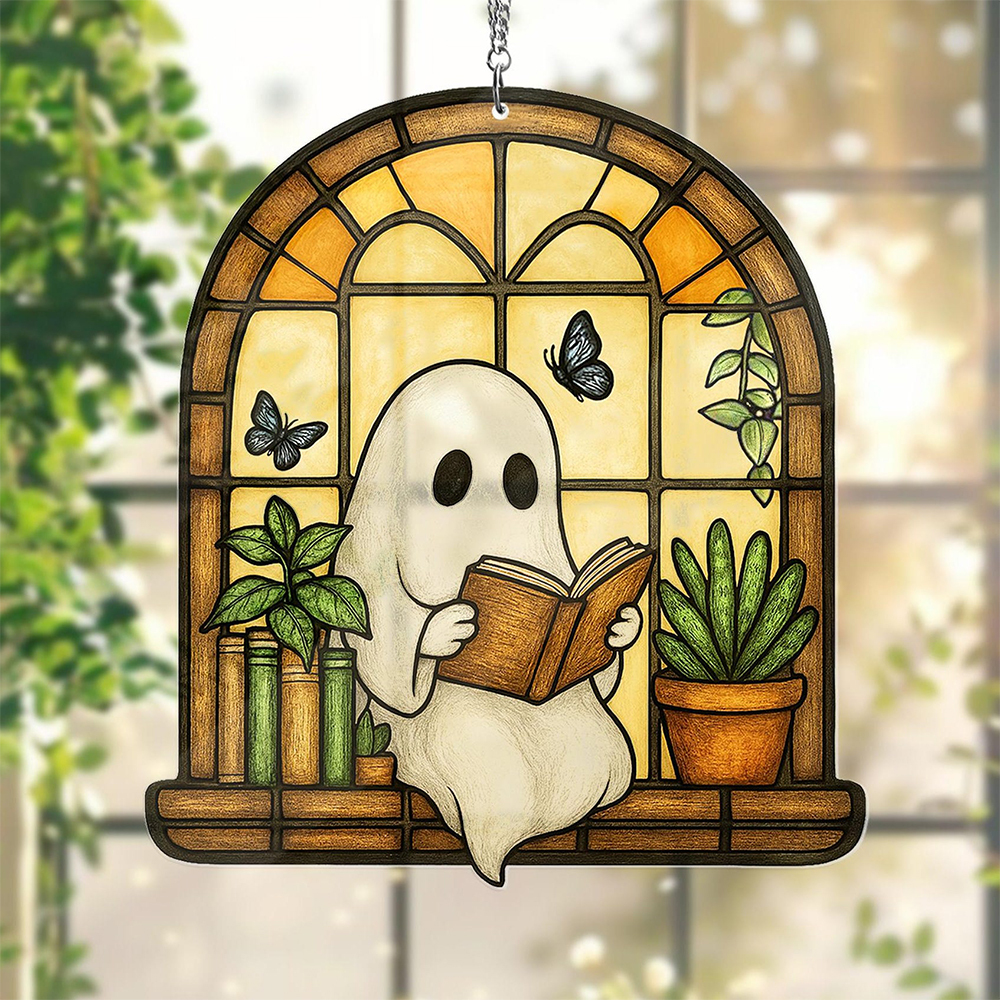 Pagewings Ghost Reading Book Suncatcher Ornament
