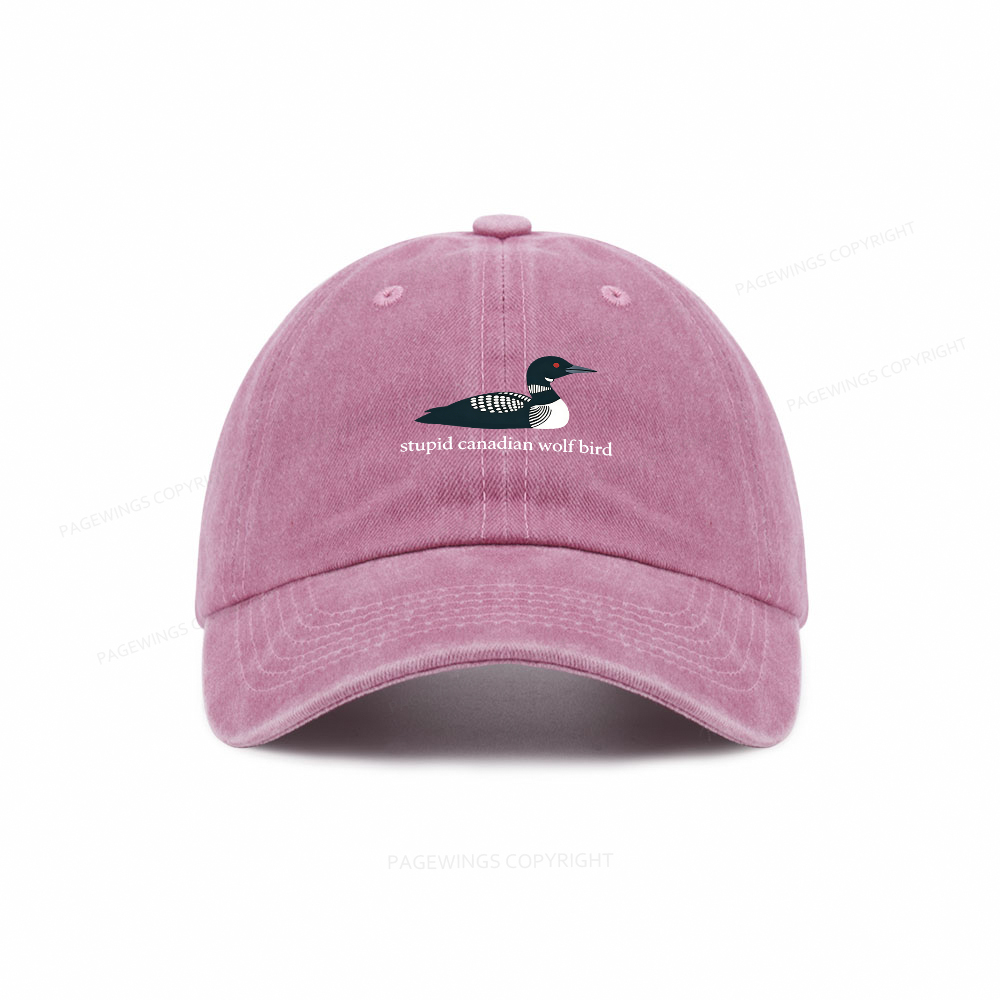 Pagewings Stupid Canadian Wolf Bird Washed Cap
