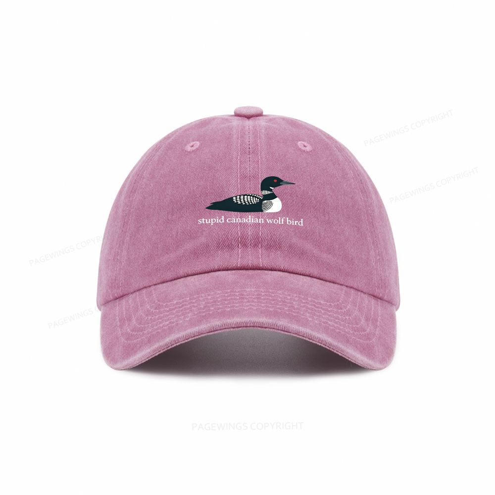 Pagewings Stupid Canadian Wolf Bird Washed Cap