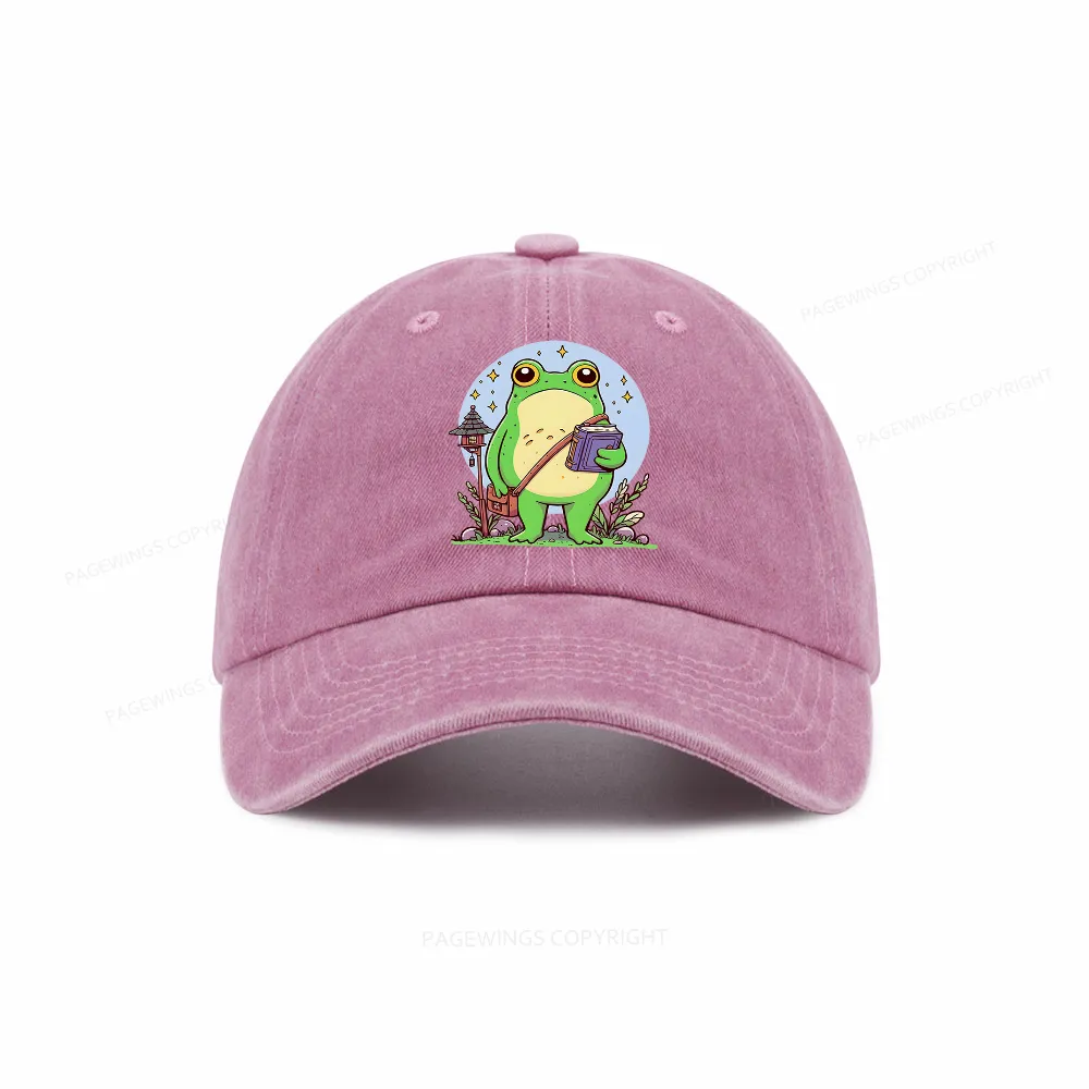 Pagewings Frog Reading Book Washed Cap
