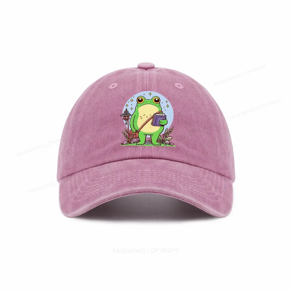 Pagewings Frog Reading Book Washed Cap