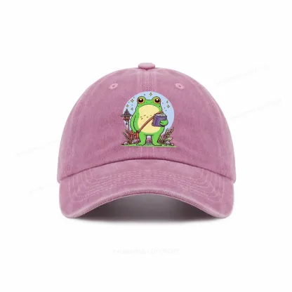 Pagewings Frog Reading Book Washed Cap