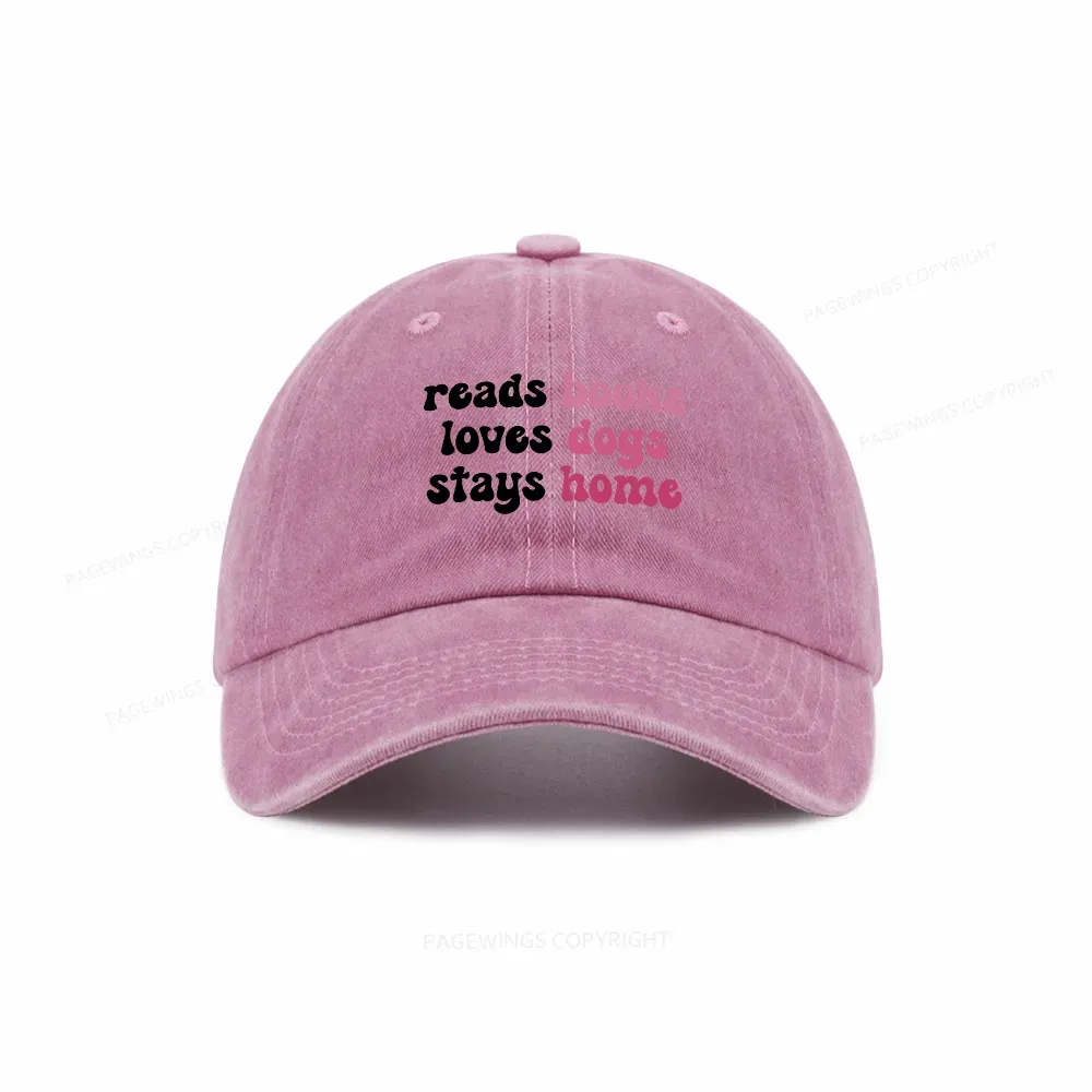 Pagewing Read Books & Love Dogs & Stay Home Washed Cap