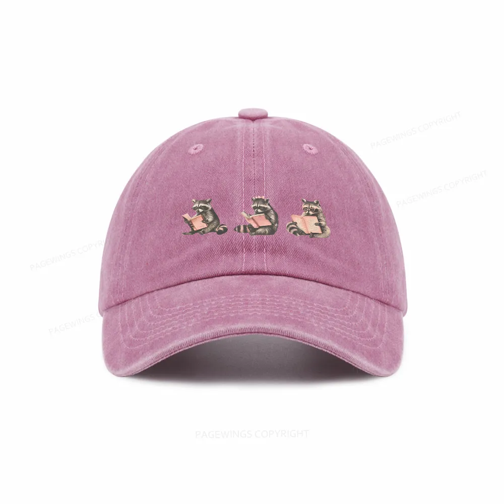 Pagewings Funny Raccoon Bookish Gift Washed Cap