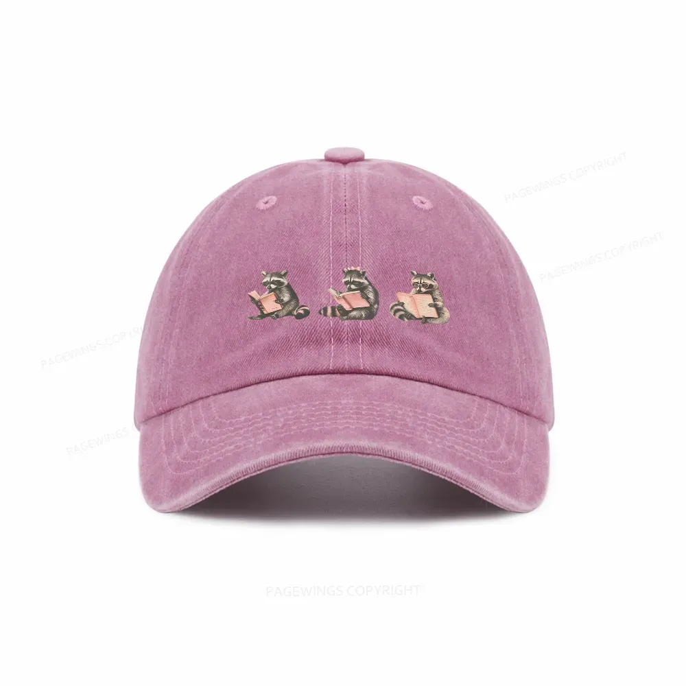 Pagewings Funny Raccoon Bookish Gift Washed Cap
