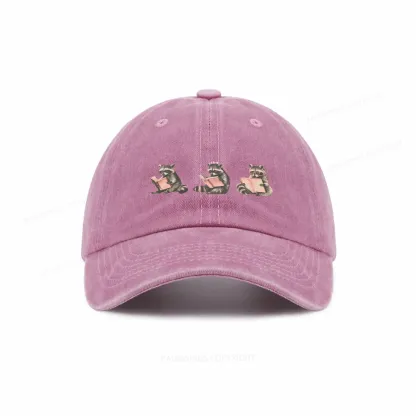 Pagewings Funny Raccoon Bookish Gift Washed Cap