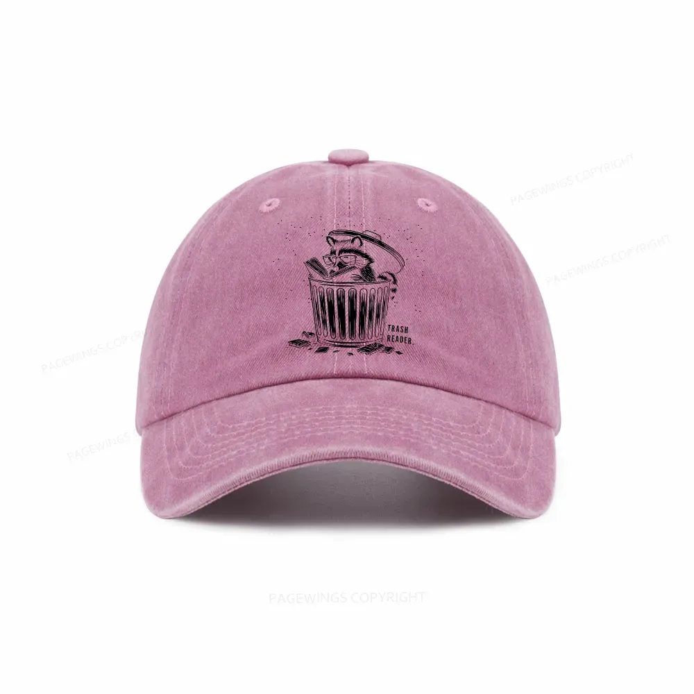 Pagewings Trash Reader Raccoon - Book Quote Washed Cap