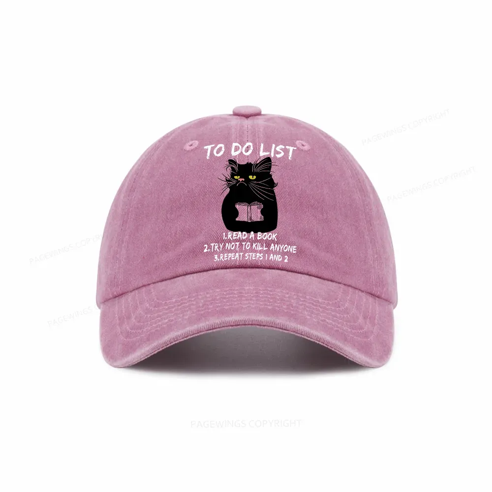 Pagewings Black Cat To Do List Washed Cap