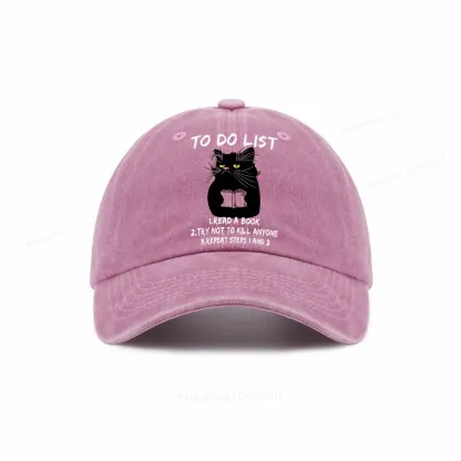 Pagewings Black Cat To Do List Washed Cap