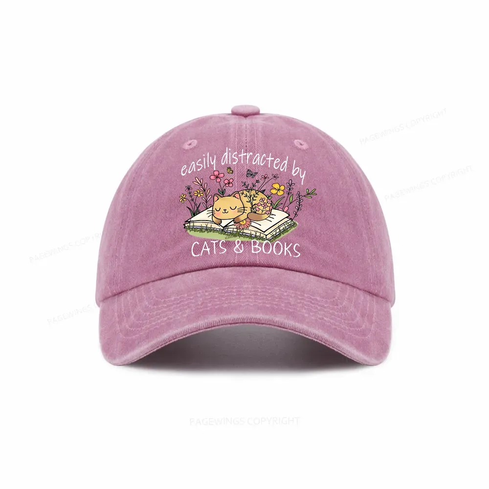 Pagewings Easily Distracted By Cats And Books Washed Cap