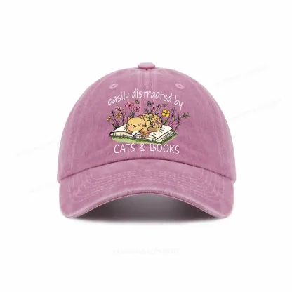 Pagewings Easily Distracted By Cats And Books Washed Cap