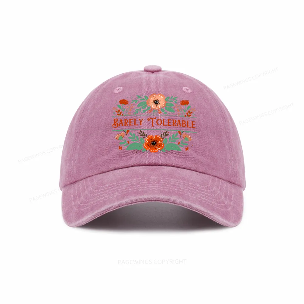 Pagewings Barely Tolerable Book Lover Bookish Washed Cap