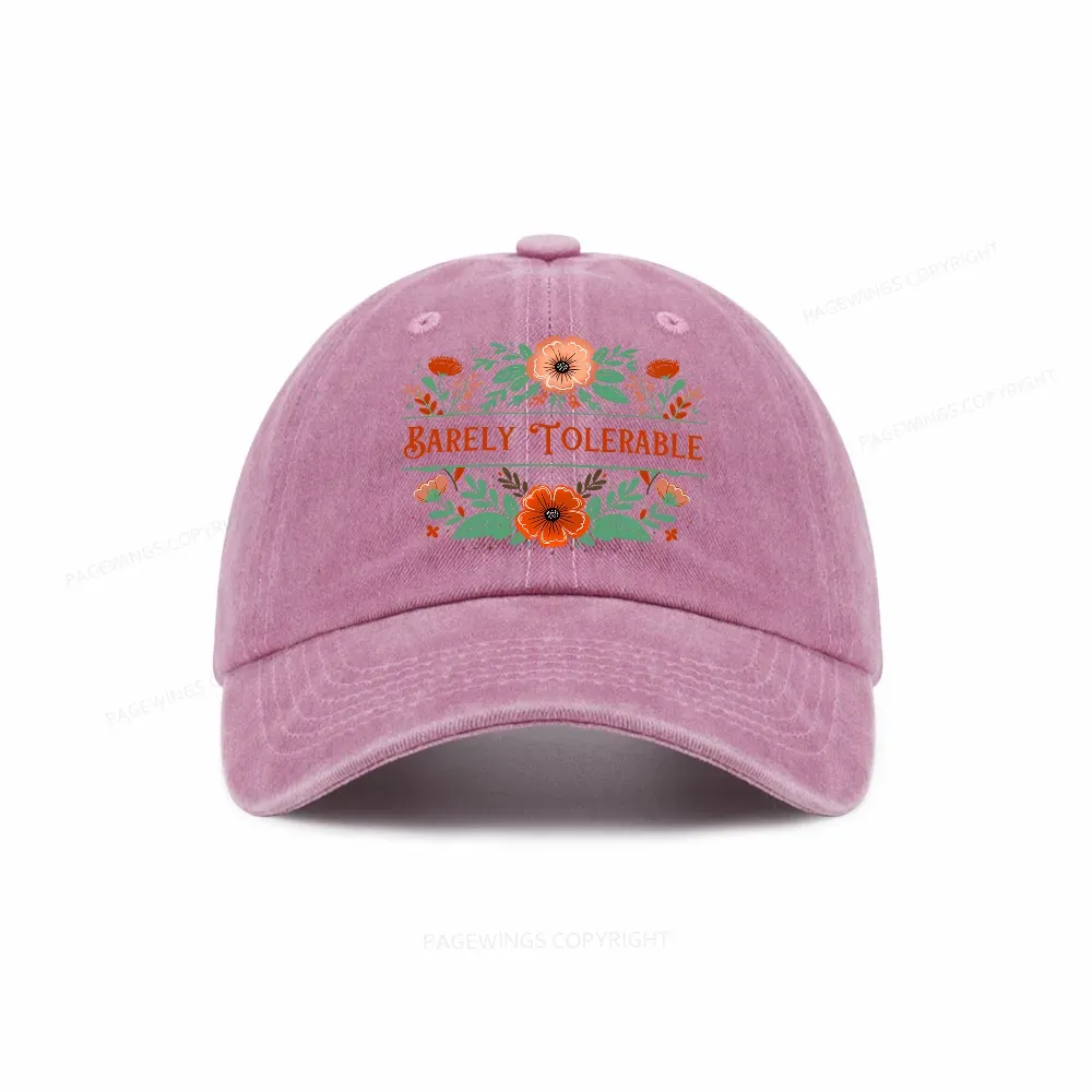 Pagewings Barely Tolerable Book Lover Bookish Washed Cap