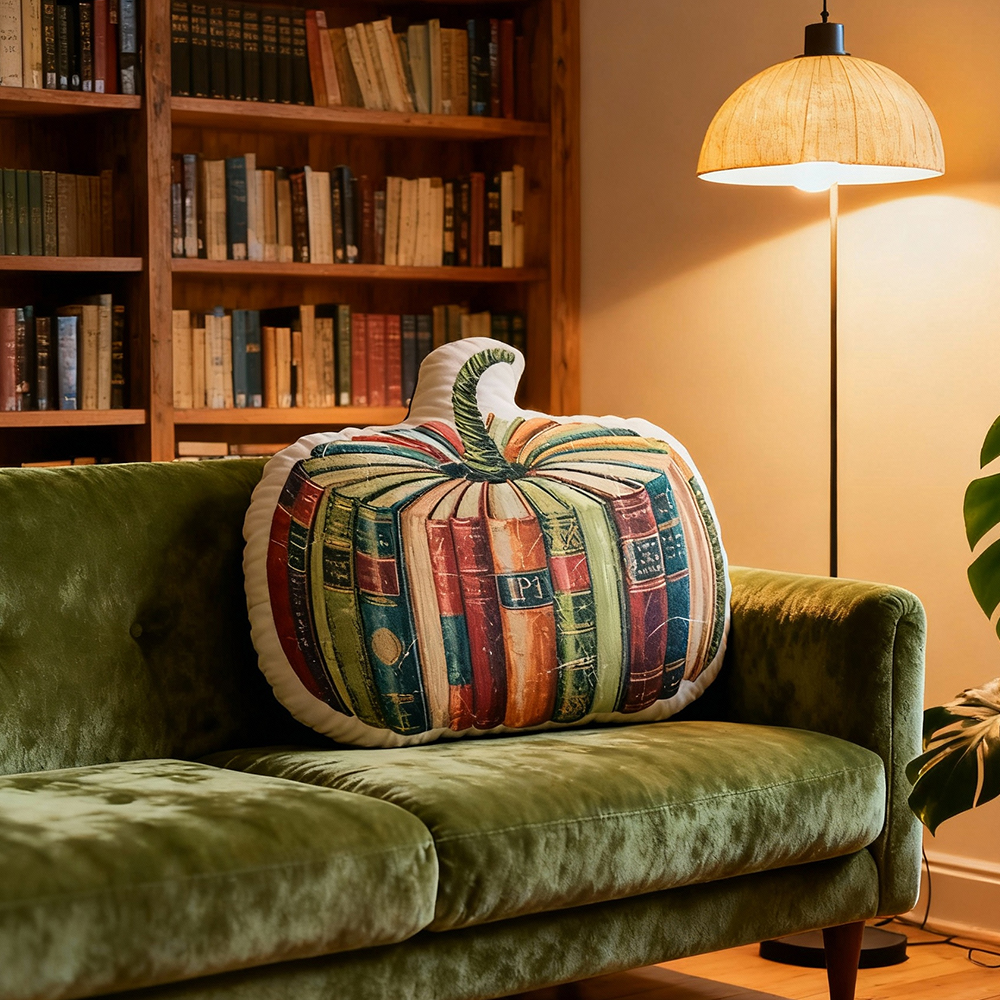 Pagewings Book Pumpkin Shaped Throw Pillow