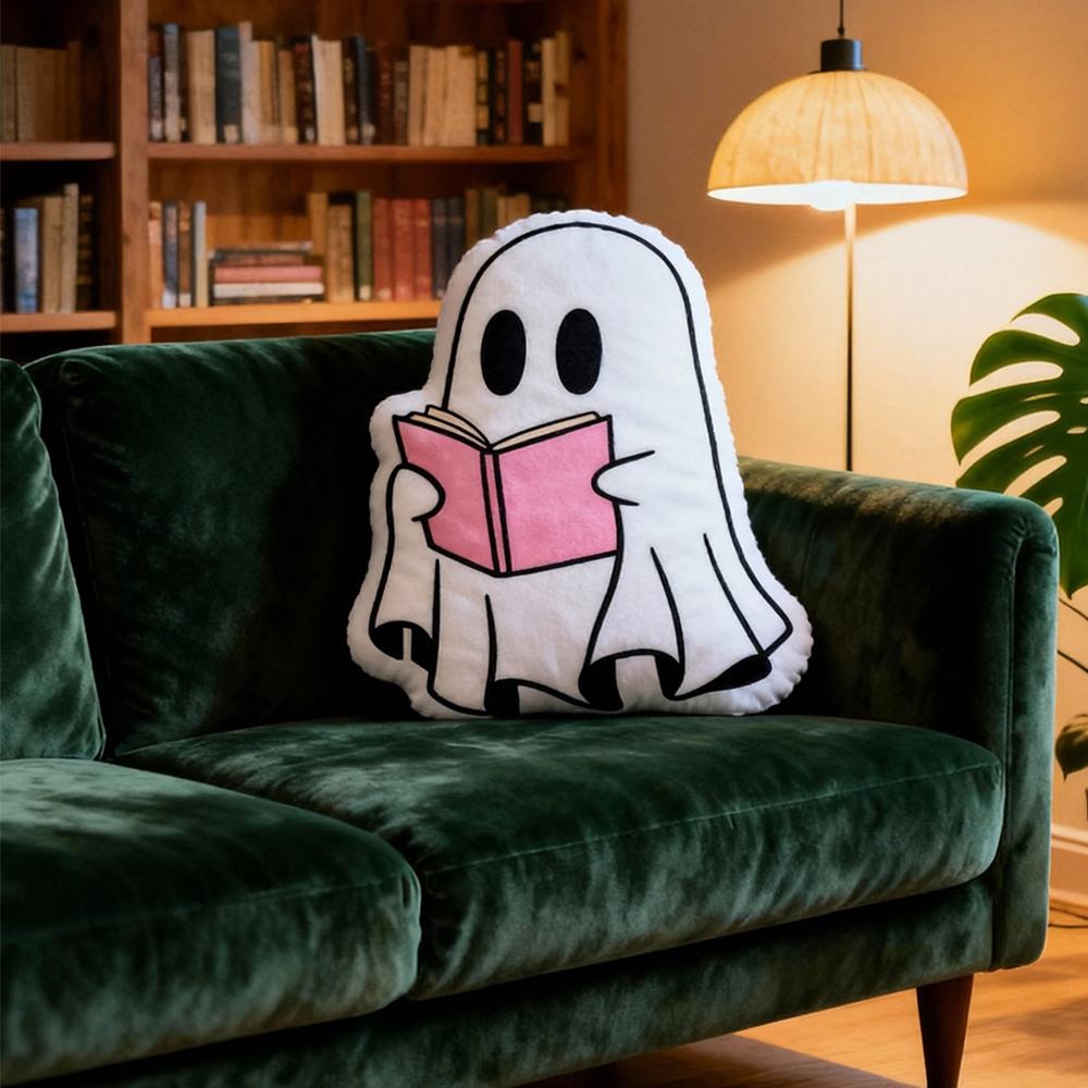 Pagewings Ghosts Reading Book Shaped Throw Pillow