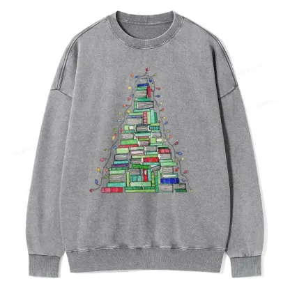 Pagewings Christmas Book Tree Unisex Washed Sweatshirt