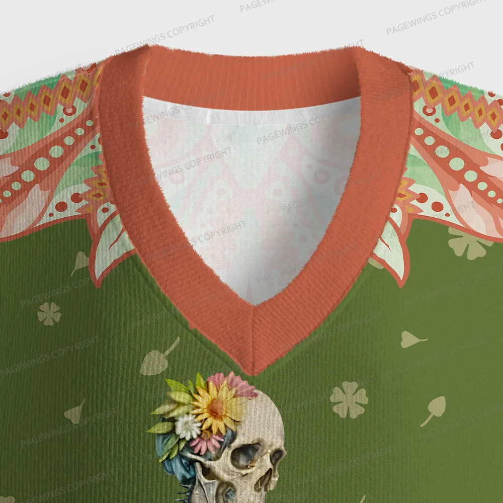 Pagewings Skeleton Reading Unisex V-Neck Ugly Knit Vest