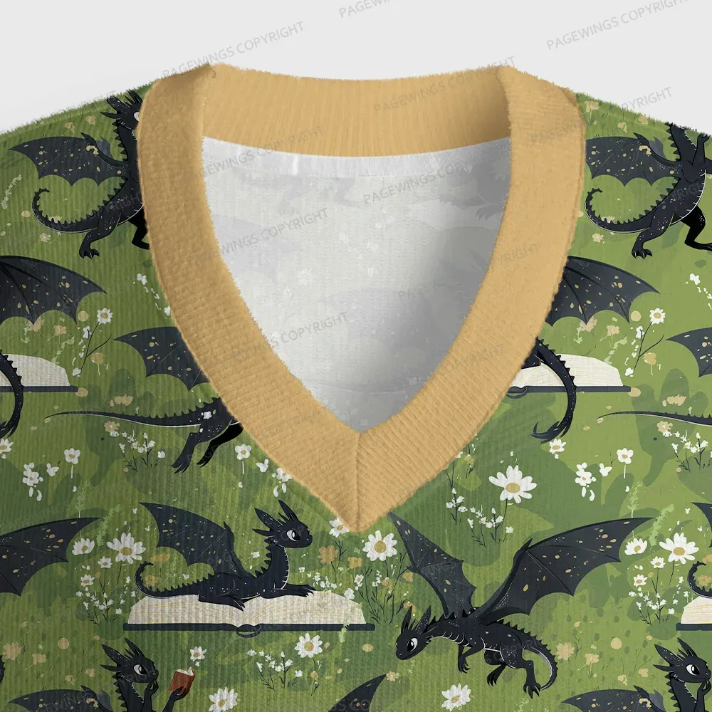 Pagewings Book Dragon Unisex V-Neck Ugly Knit Vest