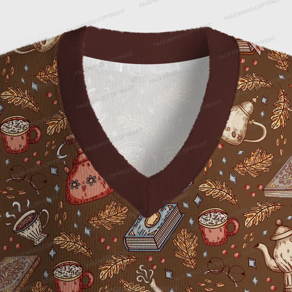 Pagewings Cozy Reading Unisex V-Neck Ugly Knit Vest