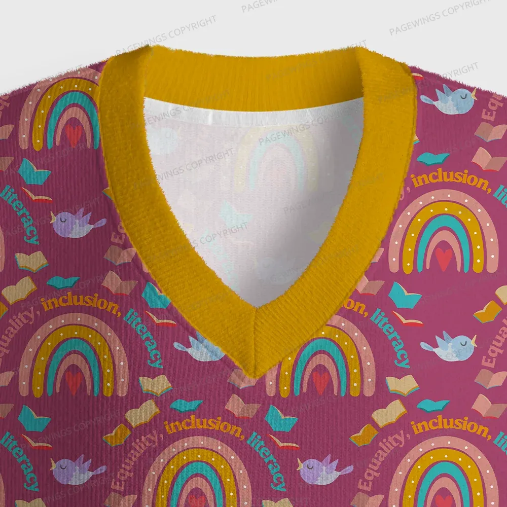 Pagewings Equality Inclusion Literacy Unisex V-Neck Ugly Knit Vest