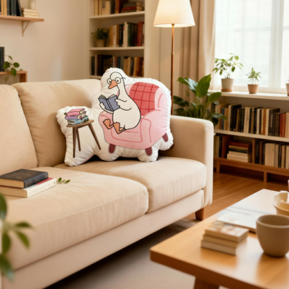 Pagewings Goose Reading Shaped Throw Pillow
