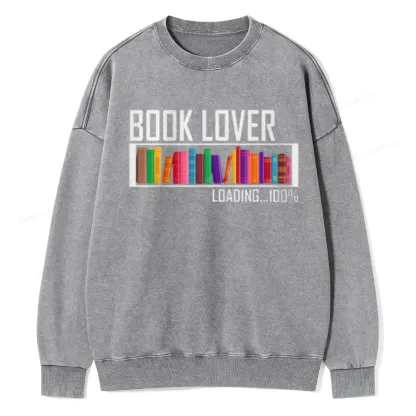 Pagewings Loading Book Lover 100% Unisex Washed Sweatshirt