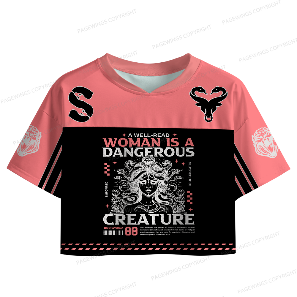 Pagewings A Well-Read Woman Is A Dangerous Women's Crop Mesh Jersey